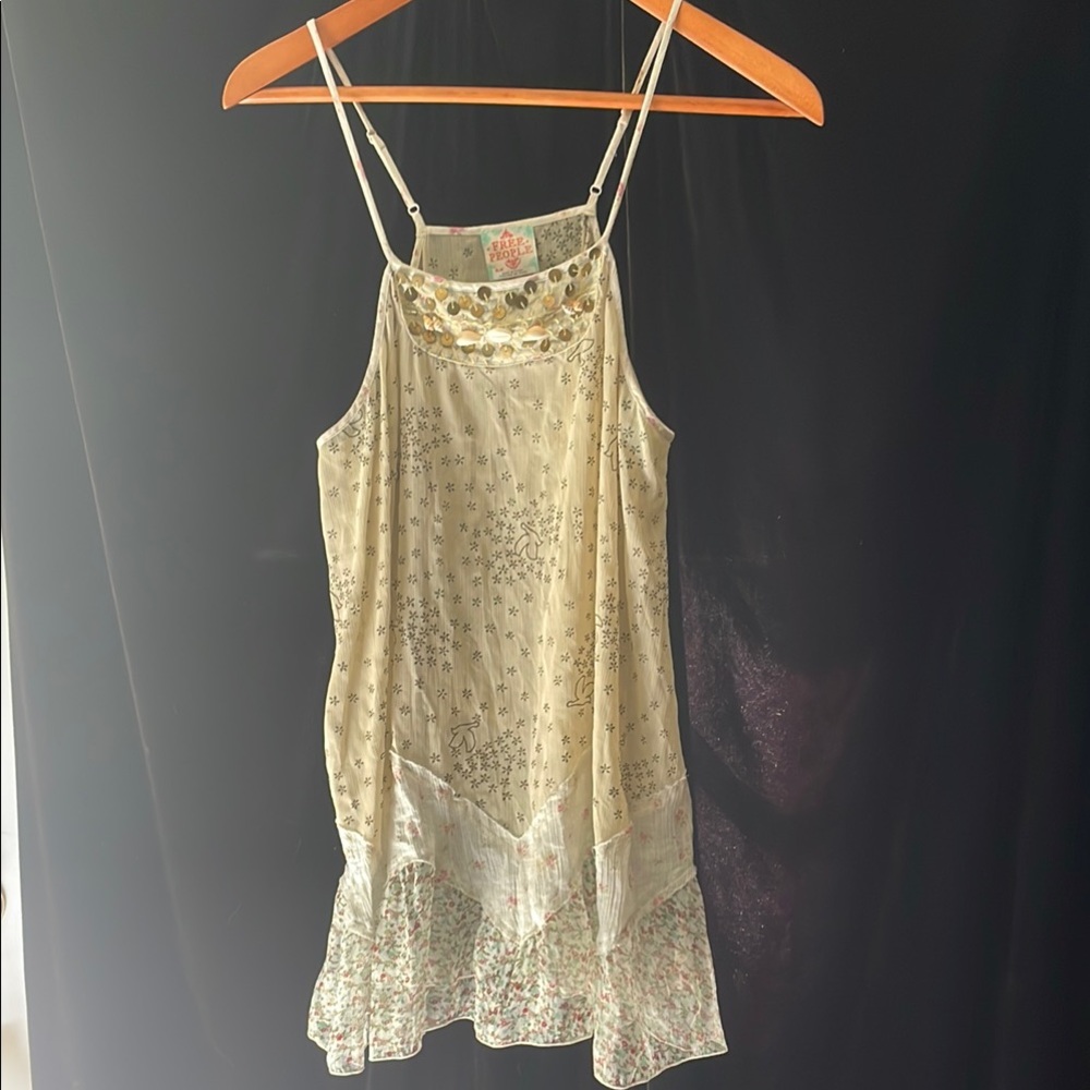 Free People Beige and Green Floral Tank Top